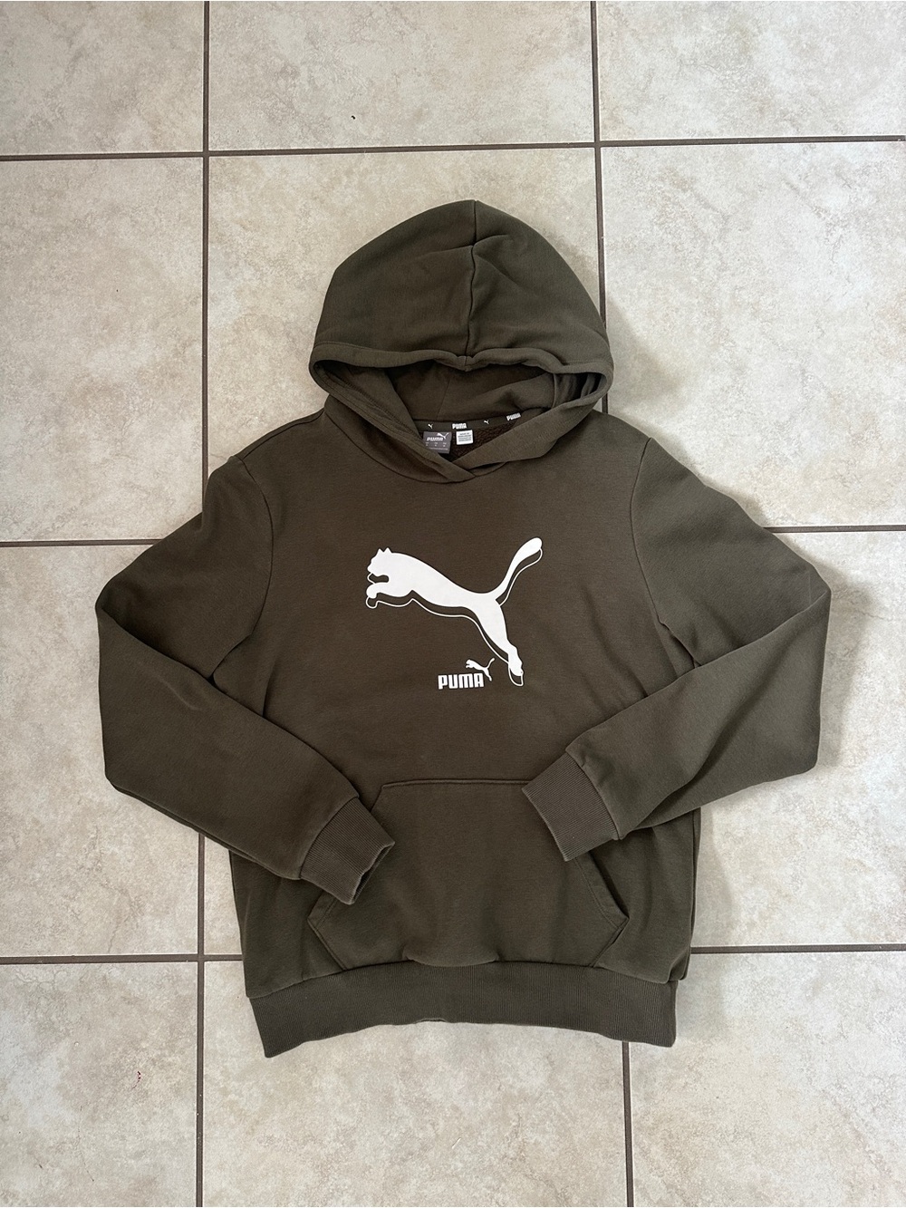 Puma Olive Green Hoodie with White Logo